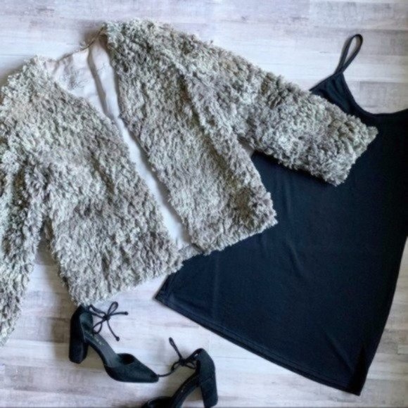 Vintage Jackets & Blazers - Vintage Handmade Faux Fur Shag Teddy Jacket Gray Neutral Gray Small/Medium